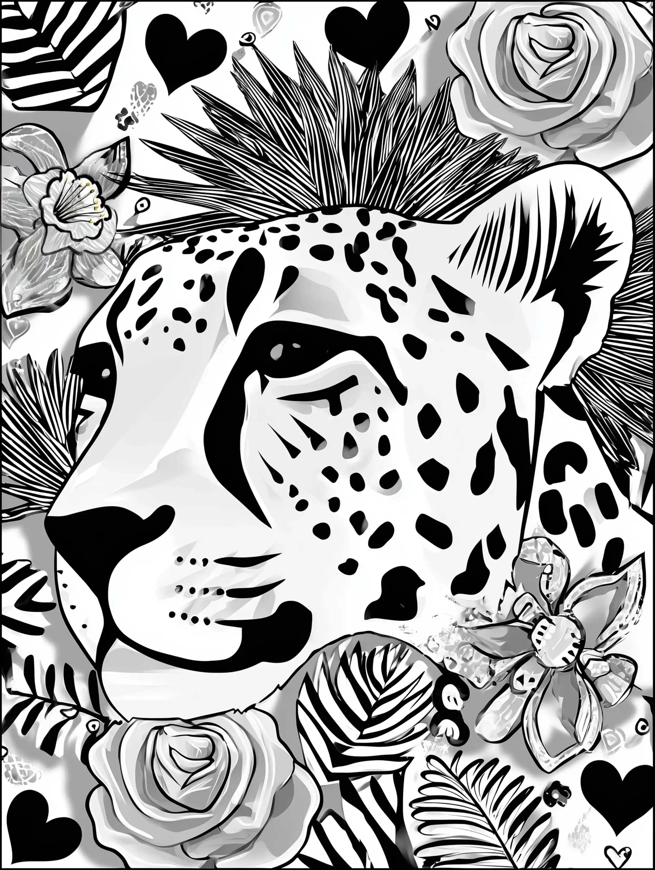 Free cheetah printable coloring page featuring a cheetah with spiky hair